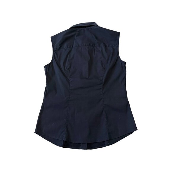Prada Dark Blue Sleeveless Button Down Shirt, Size 44 Italy, stretch - Picture 15 of 15